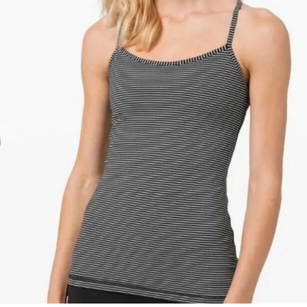Lululemon Power Y Tank *Luon Tonka Stripe Black Grey Sporty Yoga Lulu Size 8